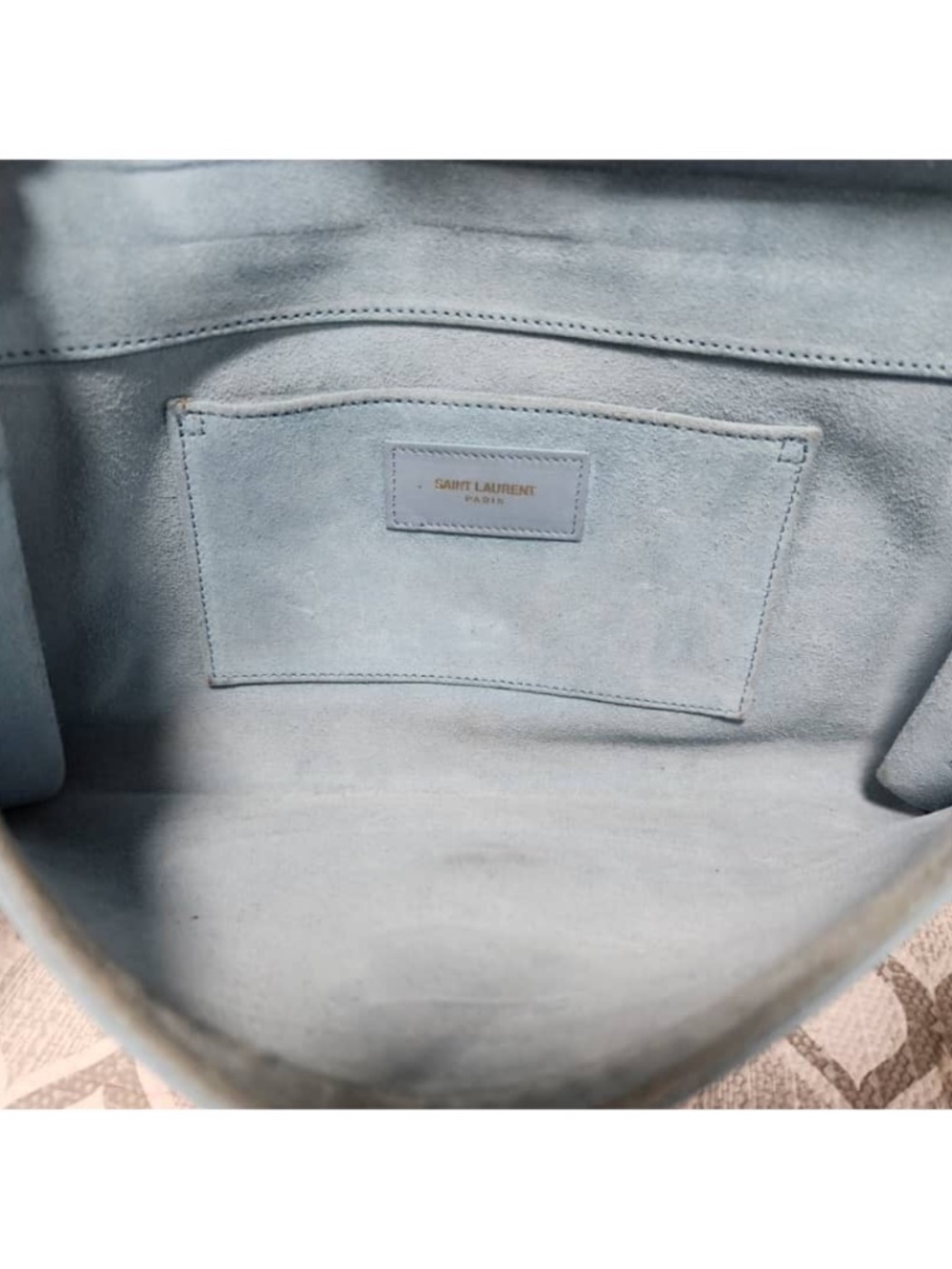 Authentic YVES SAINT LAURENT Calfskin Leather Ligne Y Clutch Bag Blue - Picture 8 of 15